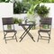3 Piece Rattan Bistro Set Outdoor Folding Dining Table and Chairs with Wicker Seat